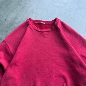 Vintage Russell Athletic Sweatshirt Red Crewneck V-Stitch Distressed Paint XL